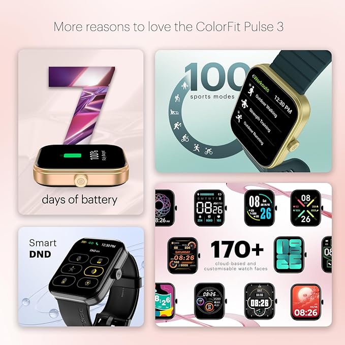 Noise ColorFit Pulse 3 Smartwatch – 1.96" Display, Bluetooth Calling, Midnight Black